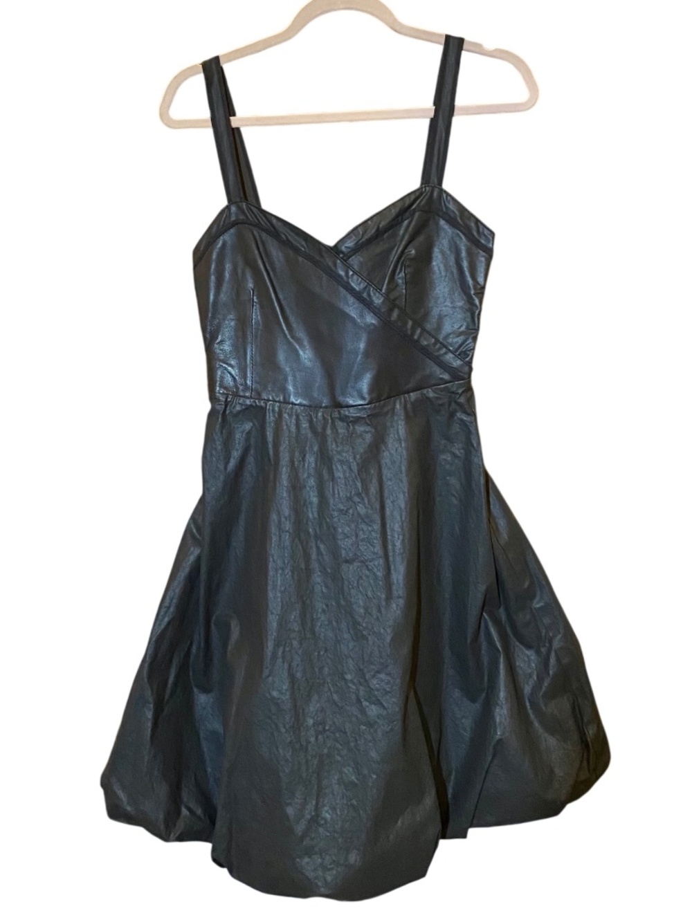 Patrizia Pepe Italy Black Genuine Leather Bustier Bubble Hem Cocktail Dress 4 S